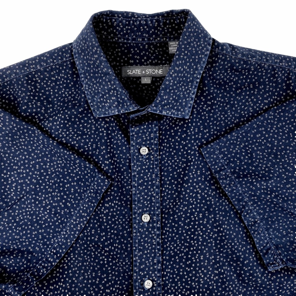 Slate & Stone Short Sleeve Shirt Mens L Easy Care Blue Preppy Casual Office LKNU